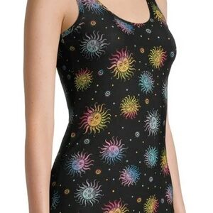 NoBo XL Boho Celestial Sun Moon Hippie Tank Psychedelic Rainbow Colors on Black
